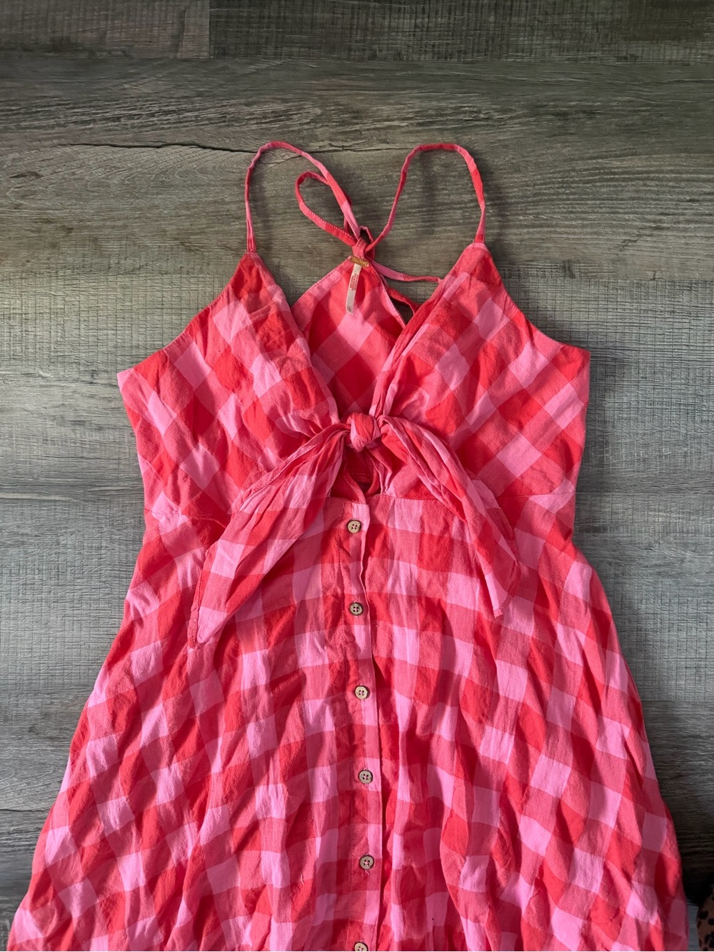Free People Via Midi Dress Red Combo Everly Large Gingham - Picture 6 of 9